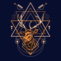 Deer head with sacred geometry pattern on black background-vector retro illustration vector