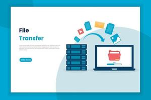 flat design Illustration of file transfer from server to laptop vector