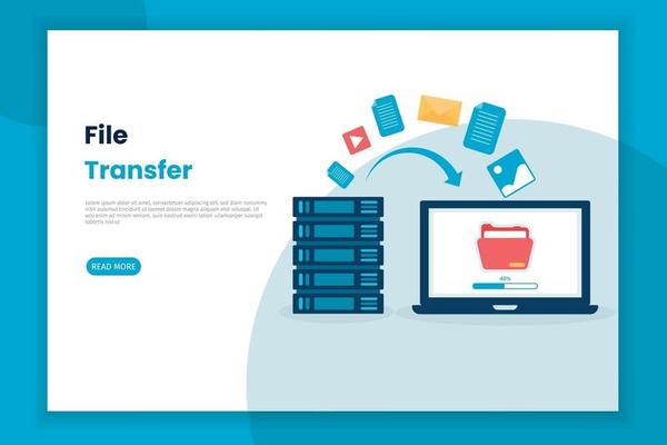 flat design Illustration of file transfer from server to laptop