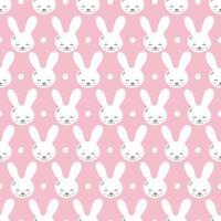 Seamless pattern with cute rabbit muzzles, flat handdrawn style. Geometric ornament with little bunnies. Kittens pretty heads with little ears. Rhombus greed style pattern vector illustration