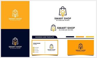 Shop bag with smart light bulb symbol logo design concept and business card template set vector