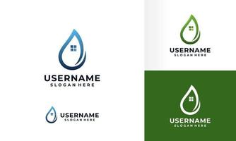 water drop logo design with home house symbol set vector