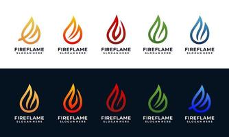 Plantilla de diseño de logotipo de fuego y llama con colección de varios colores vector