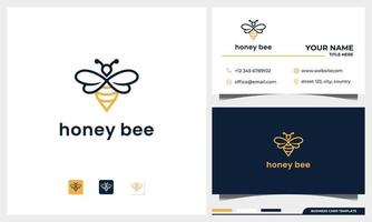 Bee honey creative icon symbol logo with line art style and business card template set vector
