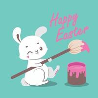 Cute easter bunny painting festive text with a giant paintbrush vector