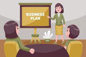 Businesswoman leading meeting at boardroom table. vector