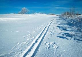 llanura nevada con una pista de esquí foto