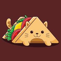 Cute sandwich cat illustration with flat cartoon style.