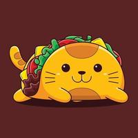 Ilustración de lindo gato taco con estilo de dibujos animados planos. vector