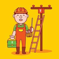 Man electrician profession in flat design style. vector