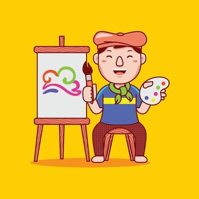 Man artist profession in flat design style.