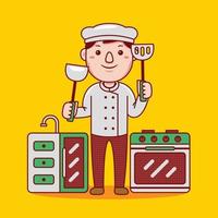 Man chef profession in flat design style. vector