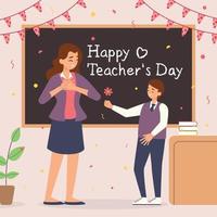 Happy Teacher's Day, Student Gives Flowers to Teacher