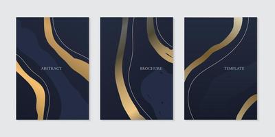 Set of brochure template elegant abstract golden curve line on dark blue background vector