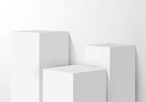 3D realistic white pedestal rectangular box studio room with light product shelf on clean background vector