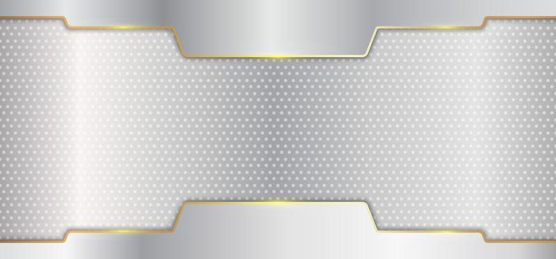 Abstract silver metallic stripes with gold line header on white background luxury style