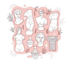 La antigua Grecia y Roma establecen la tradición y la cultura ilustración vectorial. la tendencia lineal del cartel antiguo, la antigua grecia y la antigua roma. diseño vectorial en rosa.
