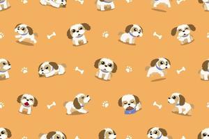 Vector cartoon character shih tzu dog seamless pattern