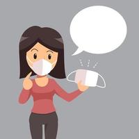 Woman with face mask and blank speech bubble vector