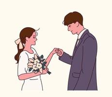 The bride and groom in wedding clothes. vector