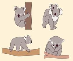 un conjunto de personajes de koala en varias poses. vector