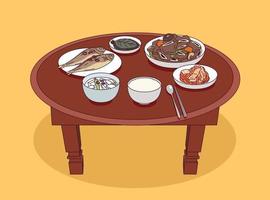 Korean traditional table setting. vector