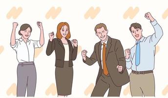 People in suits are showing positive expressions with their fists clenched. vector