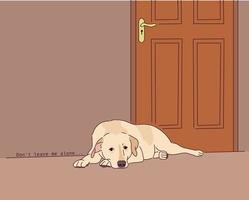 Labrador Retriever is waiting for his family in a dark house alone.