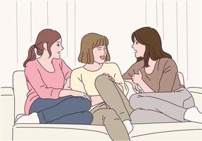 Friends are sitting on the sofa and chatting. vector