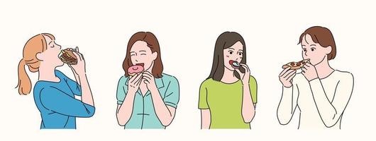 Women are eating deliciously. vector