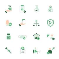 Virus and vaccine icons flat design style minimal vector illustration.