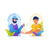 Muslim Man Giving Zakat to Another Man Illustration vector