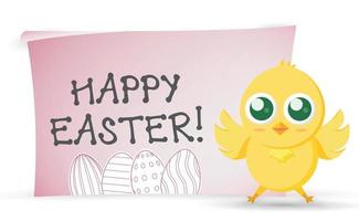 Yellow Easter Chicken with Happy Easter - Vector illustration
