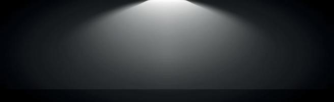 Black panoramic studio background with white glow vector