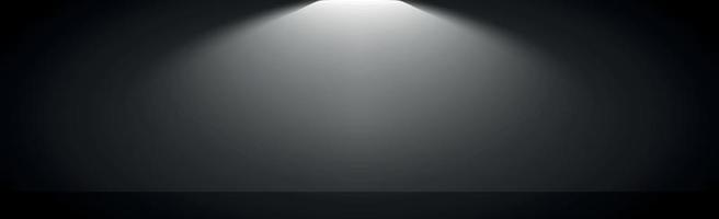 Black panoramic studio background with white glow vector