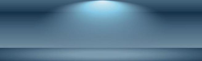 Blue panoramic studio background with white glow vector