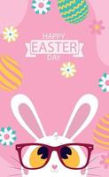 White Easter bunny with glasses on a pink background - Vector