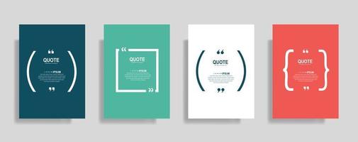 Quotes frame blank templates set. Text in brackets, citation empty speech bubbles. Text box isolated on color background vector