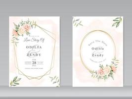 Plantilla de tarjeta de invitación de boda con hermosa mano floral dibujada vector