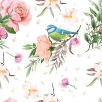 beautiful floral and bird seamless pattern vector