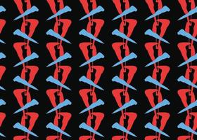 Vector texture background, seamless pattern. Hand drawn, black, red, blue colors.