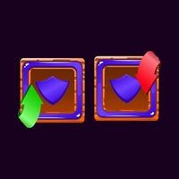 set of game ui wooden jelly magic power up with shield icon for gui asset elements vector illustration