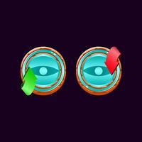 set of game ui rounded wooden jelly magic power up with eye icon for gui asset elements vector illustration