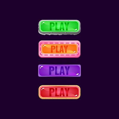 set of game ui colorful jelly button with stone and casual border for gui asset elements vector illustration