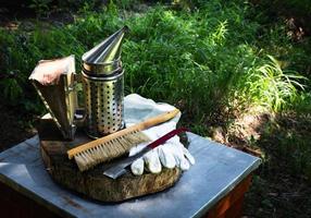 Beekeeping equipment on a table photo