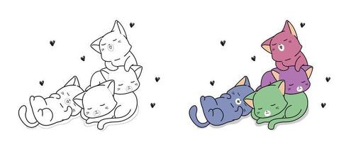 Kawaii colorful cats cartoon coloring page for kids vector