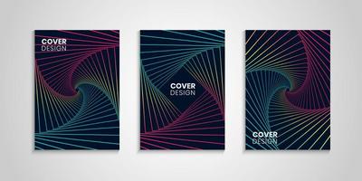 Conjunto de diseño de cubiertas de líneas onduladas de colores vector