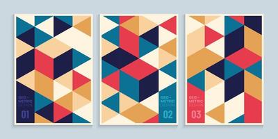 Abstract geometric covers design set with colorful triangles vector