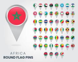 alfileres de bandera redondos de África, punteros de mapa vector