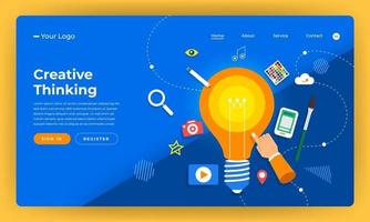 Creative thinking website landing page mockup vector